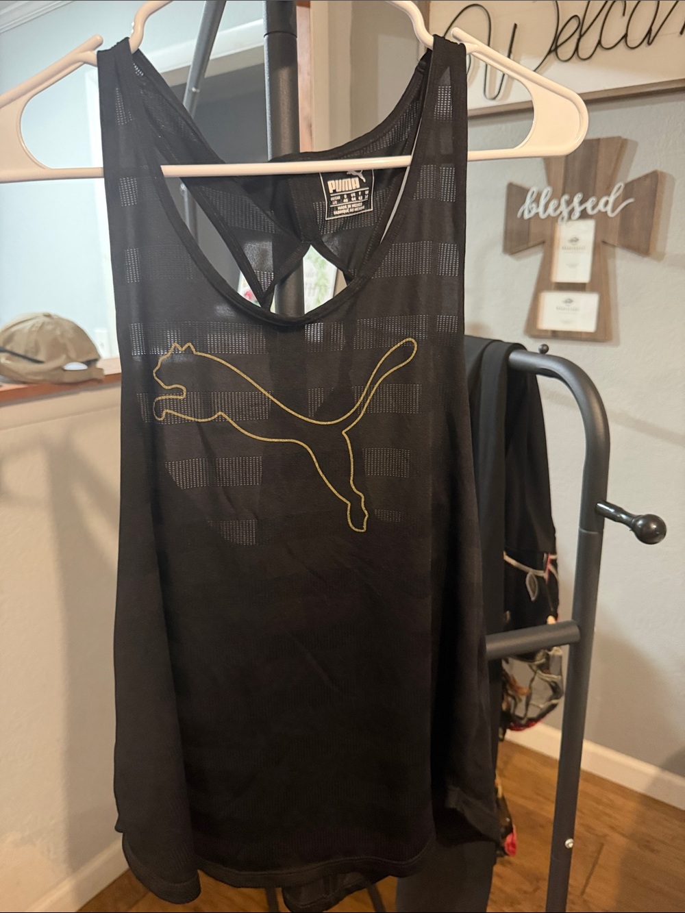 Puma Black Tank Top with Gold Puma Logo